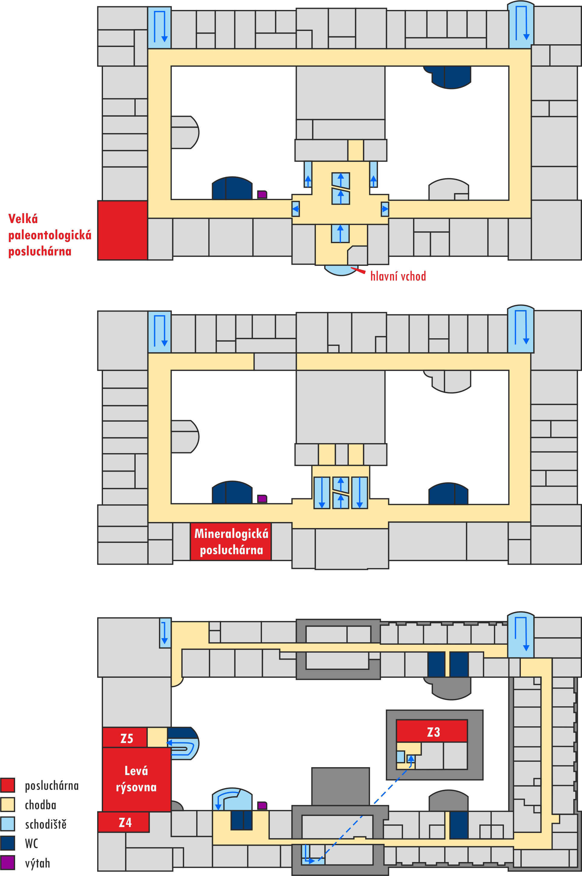 Plánek budovy děkanátu Přírodovědecké fakulty UK v Praze: Prezence s možností proplacení jízdních dokladů bude otevřena od 9.30 do 11.15 hodin v místnosti Z5.