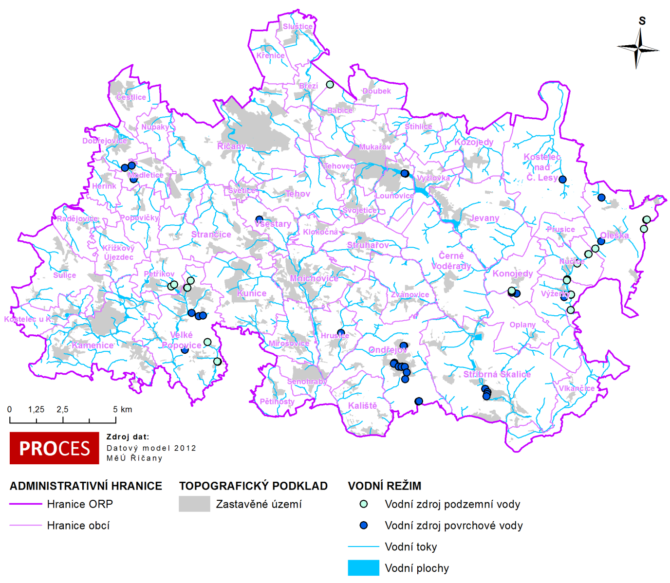 Mapa 3.1: Vodní zdroje, vodní toky, vodní plochy a zranitelné oblasti na území SO ORP Říčany Chráněné oblasti přirozené akumulace vod (CHOPAV) se ve sledovaném území nenalézají.