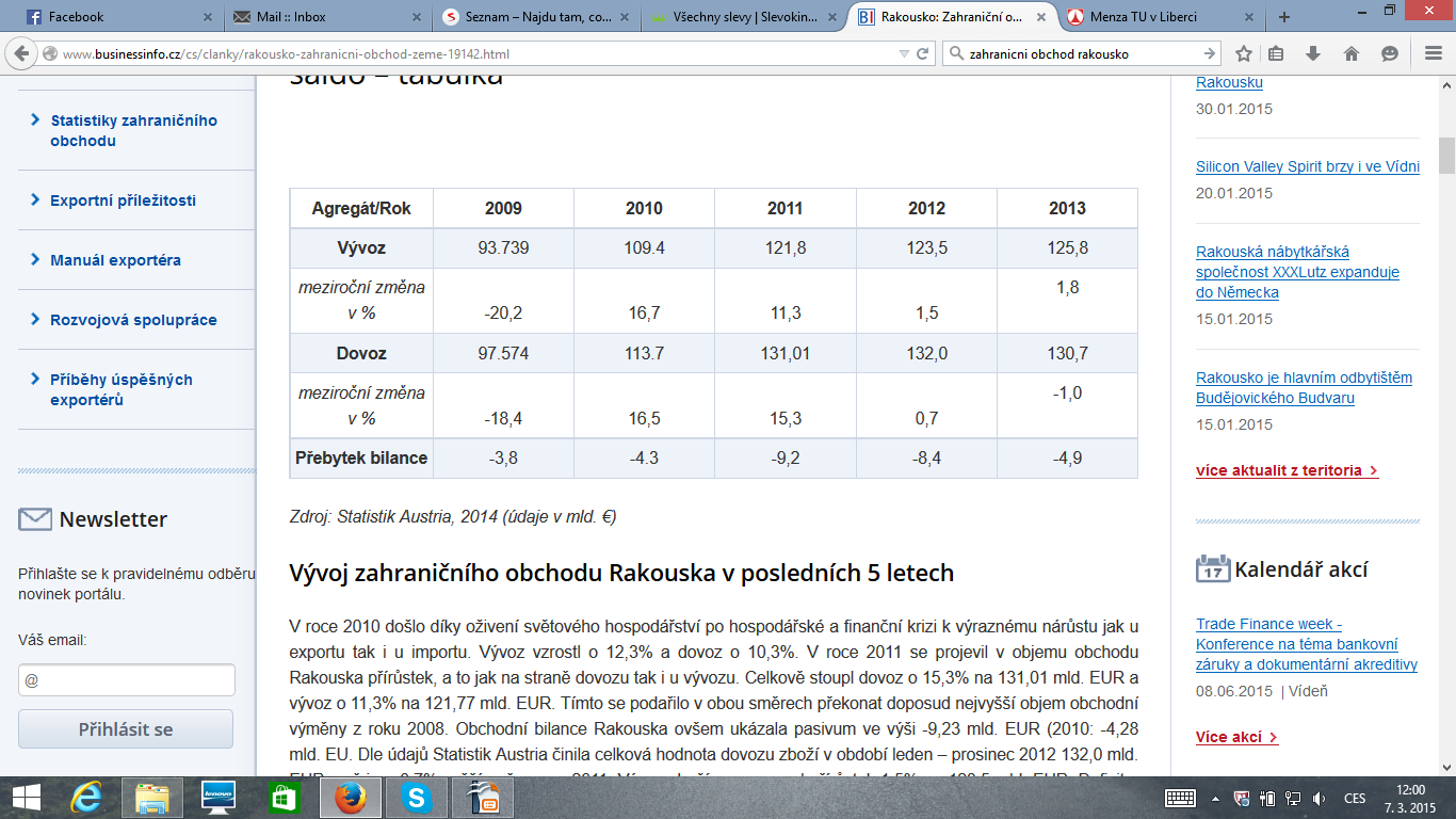 Zahraniční obchod Rakouska http://www.businessinfo.