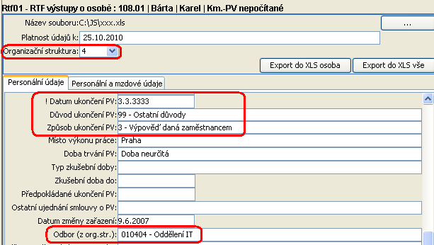 Rtf01 doplněny nové položky Datum ukončení PV, Důvod ukončení