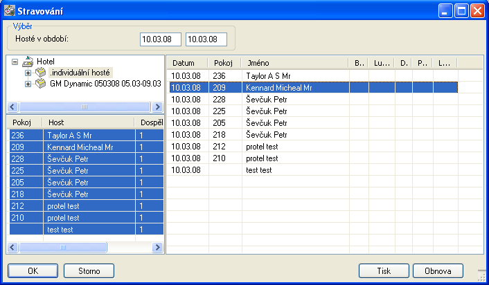 Reports protel Front Office User Manual 6.11 Stravování Front Office Reporty Stravování 6.11.1 Struktura okna V horní části zobrazení určíte období, ve kterém chcete zobrazit seznam strávníků.