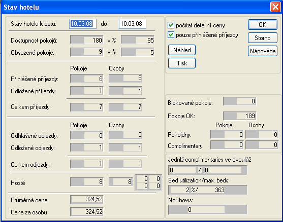 protel Front Office User Manual Reports Front Office Reporty Stav Hotelu Tato funkce poskytne přesný náhled na obsazenost hotelu. Určete období, pro které chcete vidět náhled a potvrďte OK.