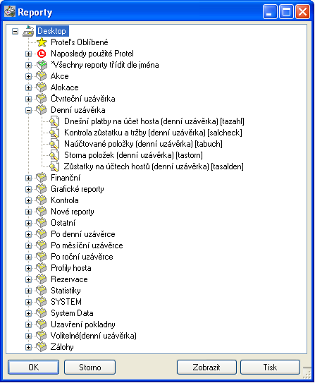 protel Front Office User Manual Office 7 Kancelář 7.1 Reporty Front Office Kancelář Reporty Reporty se dělí do různých skupin např. Rezervace, Finance, Denní uzávěrka apod.