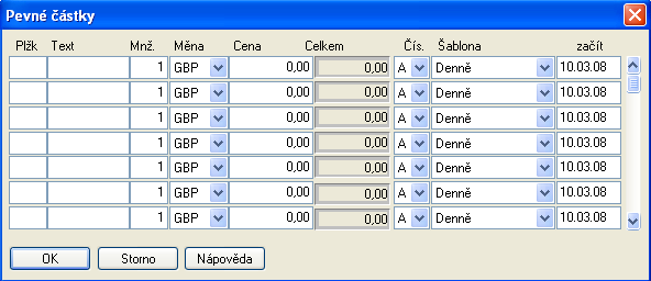 protel Front Office User Manual The Navigator 3.11.1.3 Pevné částky V tomto okně je možno naúčtovat položky, které budou přidány k ubytování automaticky s denní uzávěrkou.