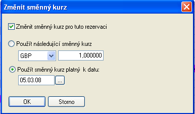 .1.13 Změnit směnný kurz Zde můžete nastavit směnný kurz měny pro konkrétní rezervaci.