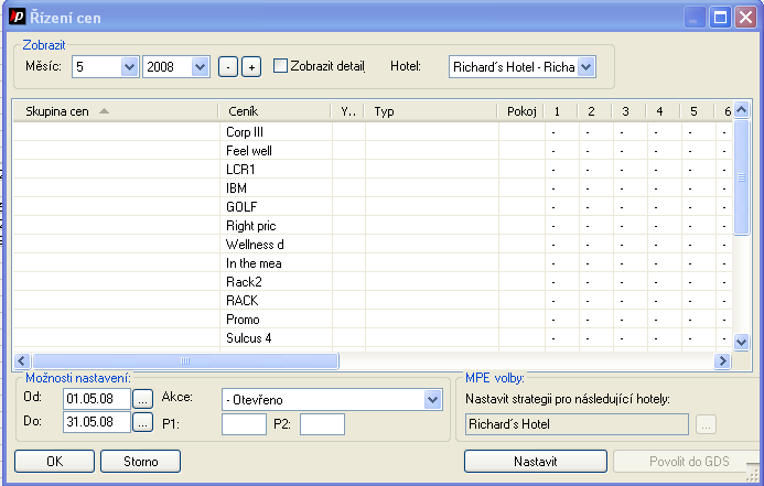 Reservation protel Front Office User Manual 4.12 Řízení cen Front Office Rezervace Řízení cen Tato funkce určuje cenovou dostupnost za den za přesných podmínek.