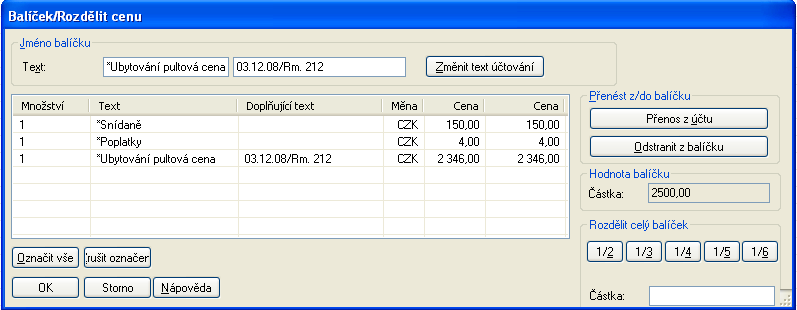 Cash Register protel Front Office User Manual 28,- Osobní trenér 5,- Nápoj Tento balíček může být naúčtován jako položka a je odlišná od ceníku, který může být naúčtován pouze během denní uzávěrky či