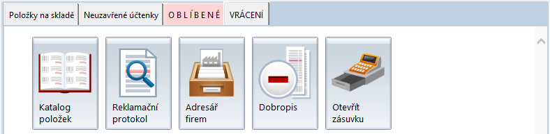 39 Oblíbené položky jsou na záložce v podobě tlačítek o velikosti 95 x 134 bodů. Samotný obrázek je pak velký 80 x 80 bodů.