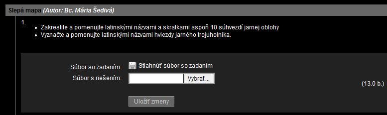 Na otázky mohou řešitelé odpovědět několika způsoby: a) Přímým zápisem do řádku na odpověď b) Připojit soubor (doc, docx, odt, rtf, txt, pdf, jpg, ) s odpovědí V případě úloh slepé mapy, resp.