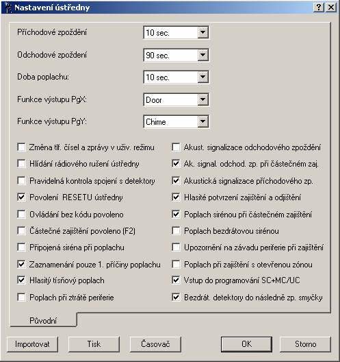 Popis programu Program ComLink Dialogové okno nastavení ústředny.