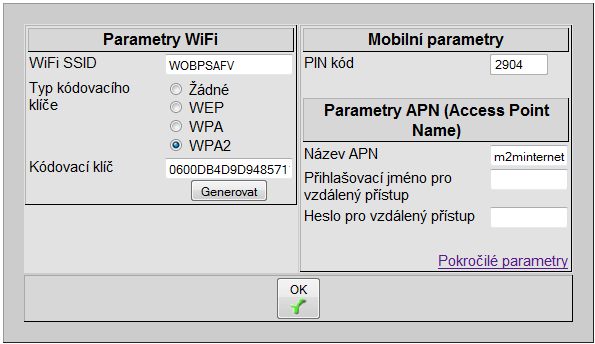 6. V řádku pro adresu zadejte tuto adresu WiFi modemu: http://192.168.2.12 Zobrazí se uvítací stránka: 8. Klikněte na klíč. PARAMETRIZACE 9.