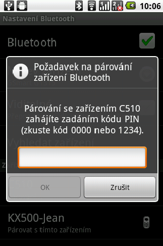 4.2 Režimy Bluetooth Bluetooth na vašem telefonu má tři různé režimy: Zapnuto: Bluetooth je zapnuto. Váš telefon detekuje ostatní Bluetooth zařízení, ale není pro ně sám viditelný.