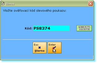 101 1. Běžným způsobem vyvolejte zaplacení účtu. 2. Klepněte na [Sleva, zákazník], a z menu vyberte {Uplatnit slevový poukaz - bonus}. 3.