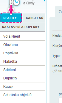 2. První kroky v systému realitníkancelář.cz obr.1 Před zahájením práce v systému se nejdříve rozhodneme, jakou činností se chceme zabývat.