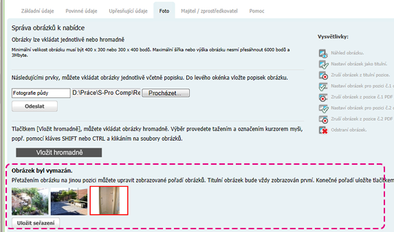 3.3.2 Úprava pořadí fotografií K úpravě pořadí fotografií máme k dispozici tento nástroj nad výpisem fotografií (obr. 6). obr.