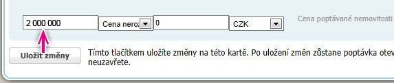 4.2.3 Cena poptávané nemovitosti Při zadávání ceny poprvé narazíme na textové pole, ve kterém je možné zadávat interval, a to jeho spodní i horní mez.