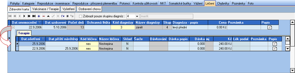 7.1.6. NKT Záznamy o provedených NK testech pro aktuální zvíře. Název položky Popis Editace Datum Datum provedení testu. A Stav LP, PP, LZ, PZ Stav struku 1-4.