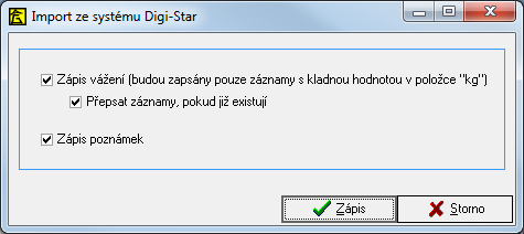 Při importu je třeba zadat, za jaké období má být proveden import dat. Poté jsou záznamy načteny do pracovní tabulky (viz obrázek), odkud je lze tlačítkem "Provést zápis" zaznamenat do karet zvířat.