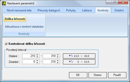 Program nabízí možnost automaticky ukončovat laktace, tj. vyplnit datum zaprahnutí pro ty dojnice, které nesplňují zadané minimální množství nadojeného mléka.