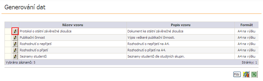 7.3.2 Generování dat Tento formulář slouţí ke generování dokumentu podle jiţ dříve nadefinovaných dat a nalezneme ho pod odkazem Ostatní - Dokumenty