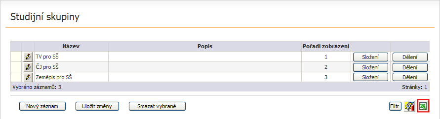 Pokud klikneme na ikonu, zobrazí se její detail: Zde můţeme zaškrtat poloţky, které chceme, aby obsahoval výsledný soubor ve formátu aplikace Microsoft Excel.