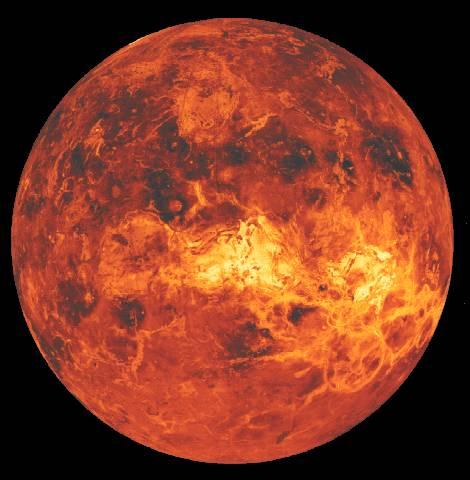 108 milionů km od Slunce, oběhne za 225 dní t= 480 C Krátery v průměru 160 km, převýšení 5 km