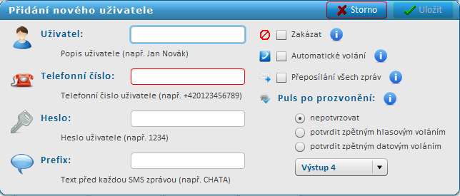 5.3.2 Přidání nových uživatelů V záložce Nastavení přejděte do kategorie Uživatelé. Klikněte na tlačítko Přidat. Zobrazí se formulář Přidání nového uživatele.