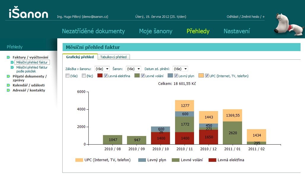 2.6. Přehledy Vytvořil Milan Eyberger 2.6.1. Faktury a vyúčtování -> přehled faktur Pokud si do išanonu zakládáte faktury a vyúčtování za různé služby (např.