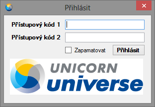 8.8. Přihlašovací formulář Program se při spuštění pokouší připojit k systému Unicorn Universe. K tomu potřebuje přihlašovací údaje. Tyto informace se pokusí nalézt v uloženém souboru.