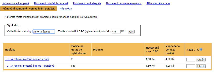 Jak postupovat při stanovování MAX_CPC_SEARCH?