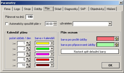 Popis modulů 87 Upozornění na plánované údržby X dní před plánovaným datem - parametr, který udává kolik dní před plánovaným datem údržby se má