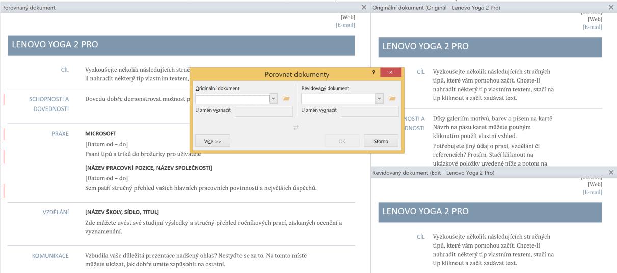 Word snadno umožňuje porovnat dva dokumenty a označit, co se v nich liší.