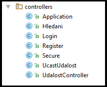 Controller UcastUdalost obsahuje metody řešící interakci přihlašování/odhlašování se na události a to jak v roli pořadatele, tak v roli účastníka a výpisu účastněných se událostí.