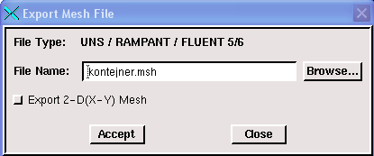 o Vygenerování souboru sítě pro program Fluent V roletovém menu zkontrolujeme, zda máme nastaveno Solver Fluent 5/6. Obr. 5.23 V roletovém menu zadáme File Export Mesh Export Mesh File obr. 5.24 Obr.