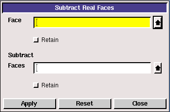 Obr. 3.31 Změna ikony příkazu sloučení ploch na příkaz odečtení ploch Obr. 3.32 Tabulka odečítání ploch V poli Face označíme plochu obdélníka a v poli Subtract Faces označíme plochu kruhu.