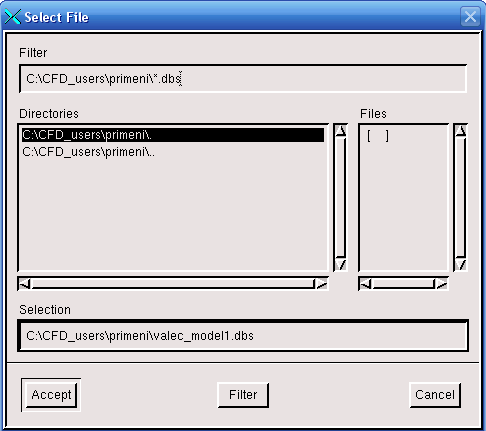 V tabulce Select File jsme tímto do kolonky Filter zapsali cestu k souboru. (Při stisknutí Enter se v střední části tabulky zobrazí adresáře a soubory které cesta udává.