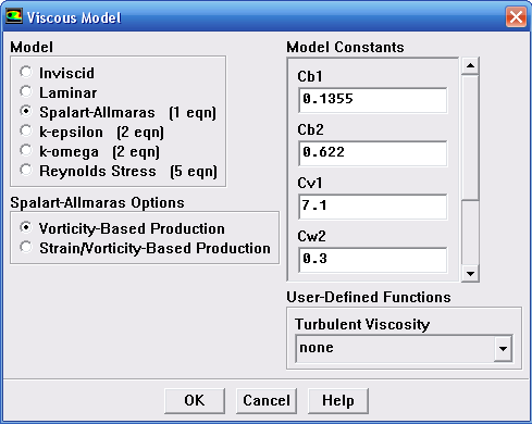 Nastavení modelu turbulentní viskozity Zvolíme Define Models Viscous Tabulka (obr. 3.