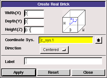 o Tvorba geometrie Manuál pro výuku numerických metod Definování geometrie lze v tomto případě provést velice jednoduše, jako definici objemu celého úzkého kvádru o stranách 1m x 1m x 0,1m. (Obr. 5.