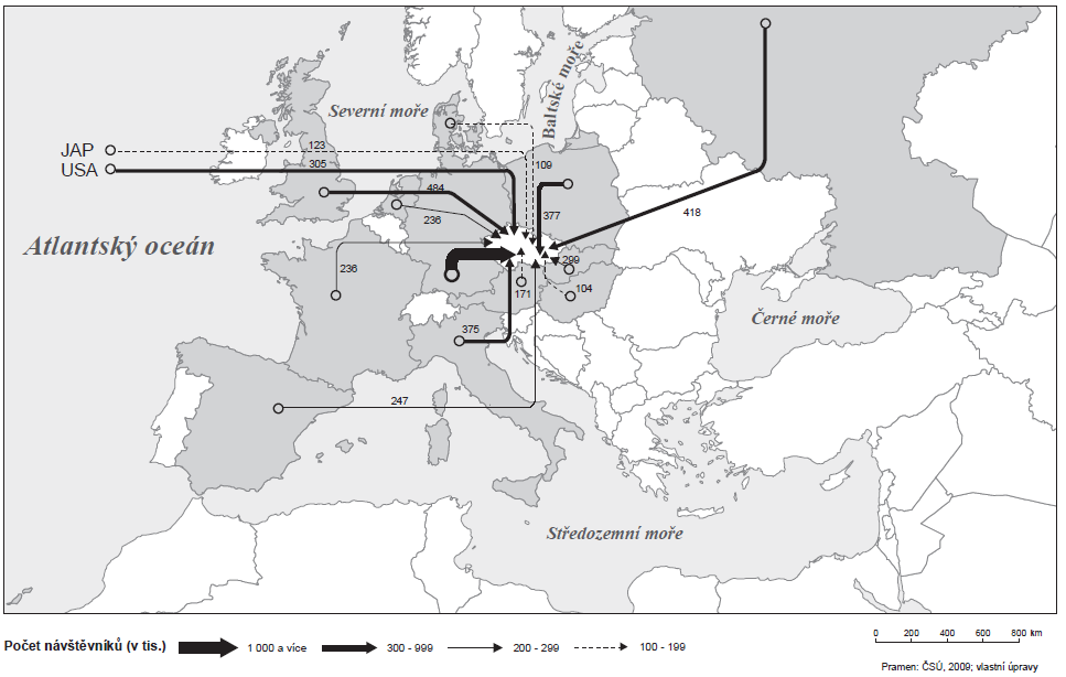 Obr.: Hlavní turistické proudy do ČR ze zahraničí 2007