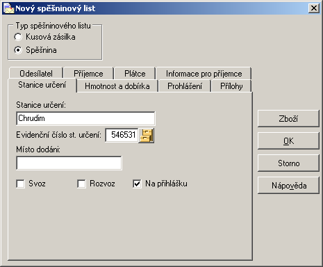 Spěšniny Spěšniny 33 Agenda Spěšniny Vám usnadní přípravu a evidenci a tisk poštovních spěšninových a nákladních listů.