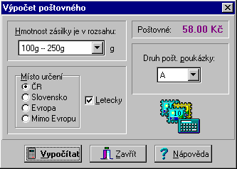 Výpočet poštovného pro odeslanou zásilku 1. Klikněte na tlačítko Poštovné Poštovné můžete zadat ručně do políčka Poštovné nebo můžete nechat program, ať vám ho spočítá automaticky.