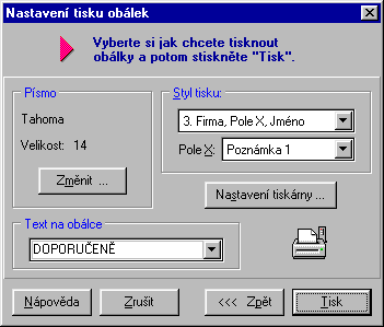 9. Nyní si můžete vybrat jakým písmem chcete vytisknout adresu adresáta nebo nebo jakým stylem. Styl tisku - v tomto políčku si můžete nastavit, jak chcete adresu vytisknout resp.