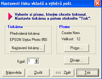 Chcete-li odebrat nějaké známky klikněte na tlačítko Výběr. Chcete-li něco najít ( např. kolik bylo zaplaceno za urč. zásilku ) klikněte na tlačítko Hledat.