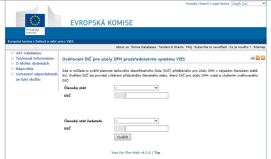 Obrázek 10: Systém ověřování VAT (Zdroj: Srv. http://www.taxnet.cz/vies.