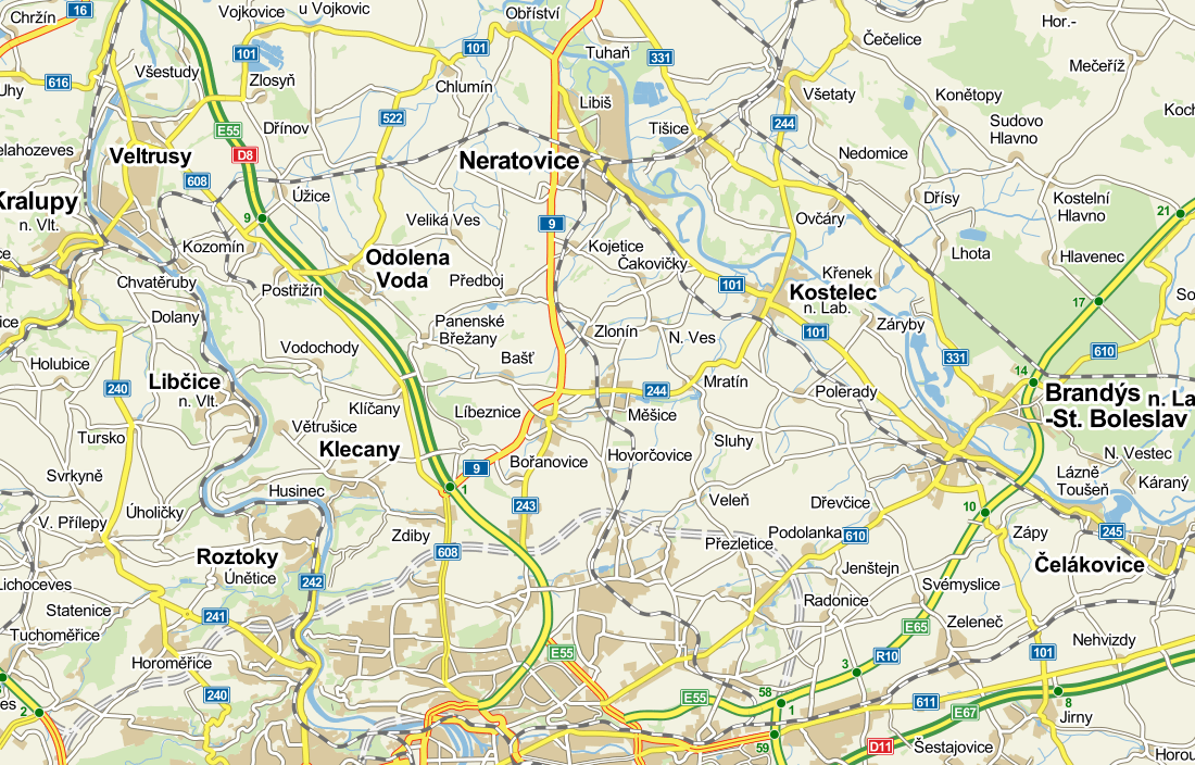 Obrázek 6 - Mapa dopravní infrastruktury, zdroj: mapy.cz 3.2.1 Silniční doprava Silniční síť navazuje na pražskou dopravní infrastrukturu.
