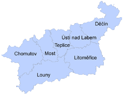 Ústecký kraj: znak kraje vlajka kraje Ústecký kraj leží na severozápadě Čech. Hranici s Německem tvoří z větší části hřeben Krušných hor, které pokračují do Karlovarského kraje.
