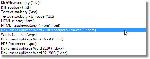 36 3.15 Export Dokumenty lze uložit na disk do několika formátů.