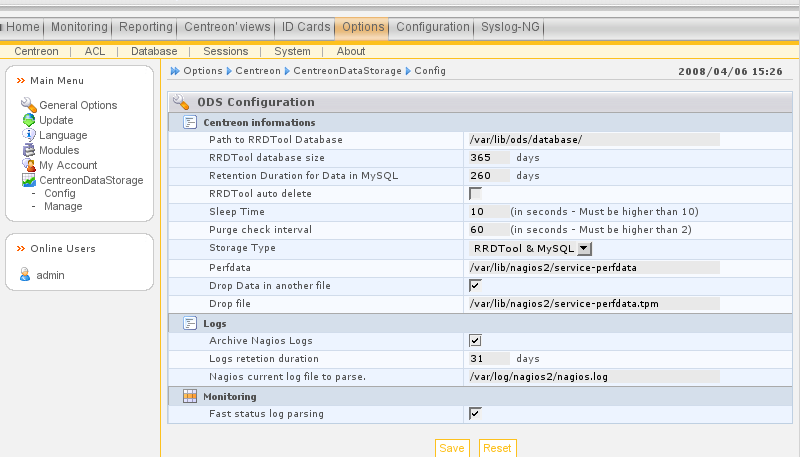 SÍTĚ Nagios + Centreon + MySQL moduly pro Centreon Dále je třeba v sekci Configuration Nagios Nagios CFG Nagios CFG 1 nastavit: Performance Data Processing Option: Yes Service Performance Data