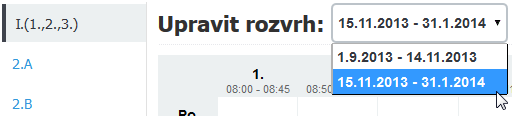 5. Hotovo, v systému zůstala již jen jedna verze rozvrhů. i Poznámka: To, že jste úplně smazali jednu verzi rozvrhů (i s úvazky, které se k němu vázaly) vůbec nevadí.