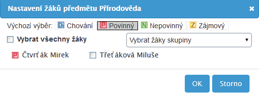 4. Úvazková karta třídy a vyučujícího pak budou vypadat takto: 0-lové úvazky vymezující jen právo pro hodnocení, u třídy...... a propojením k vyučujícímu.